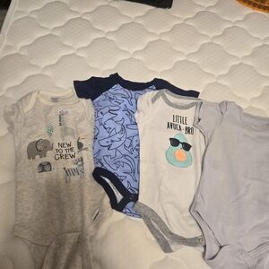 4-Pack Baby One-Piece Bodysuits - Gray, Blue, Light Blue 0-3 Months